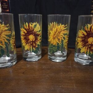 Sunflower Print Glass Tumblers - Set of 4